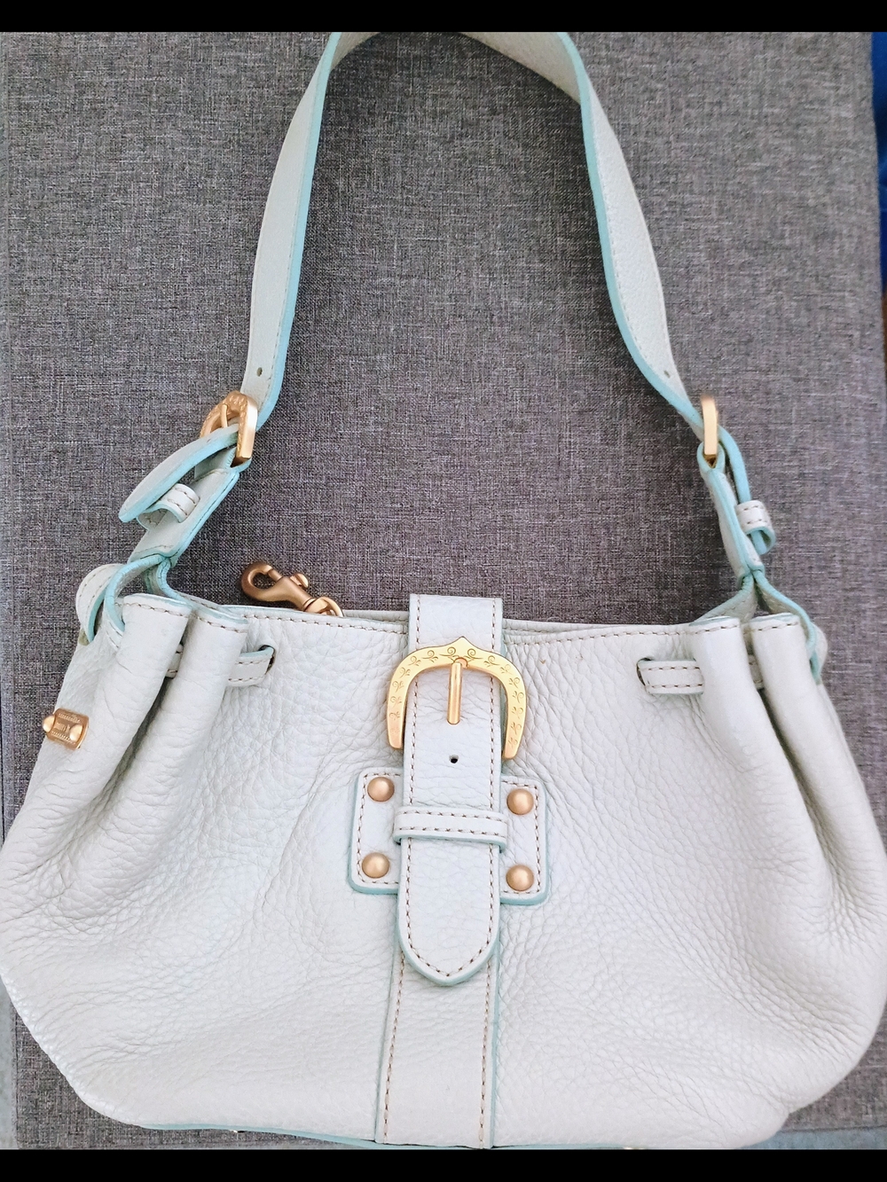 Dooney & Bourke Pale Blue Leather Shoulder Bag with Gold Hardware Y2K